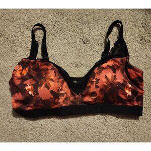 Torrid Curve Floral Pullover Bra Size 0 Black & Red Lace Trim Lightly Padded